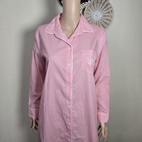 Lauren Ralph Lauren Pink Striped Women's Nightshirt Size Small - Picture 12 of 16